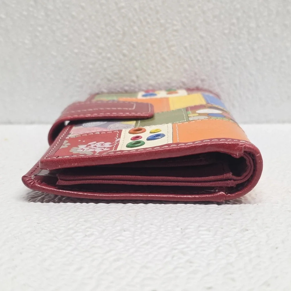Fossil Red Leather Multicolor Patchwork Wallet Vintage